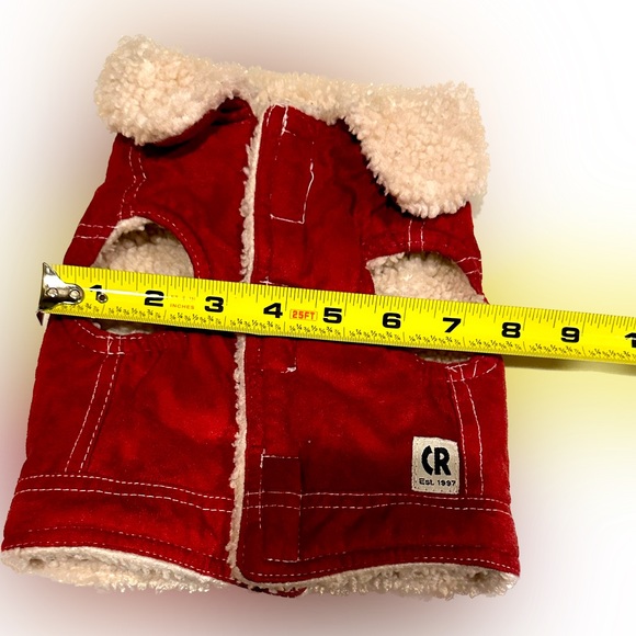 CR Small Dog Puppy fleece brushed denim Sherpa jean jacket burgundy cream wear - Picture 4 of 4